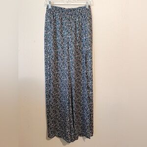 BCBGGeneration XS Palazzo Pants Black Print High Slits Flowy Summer Resort